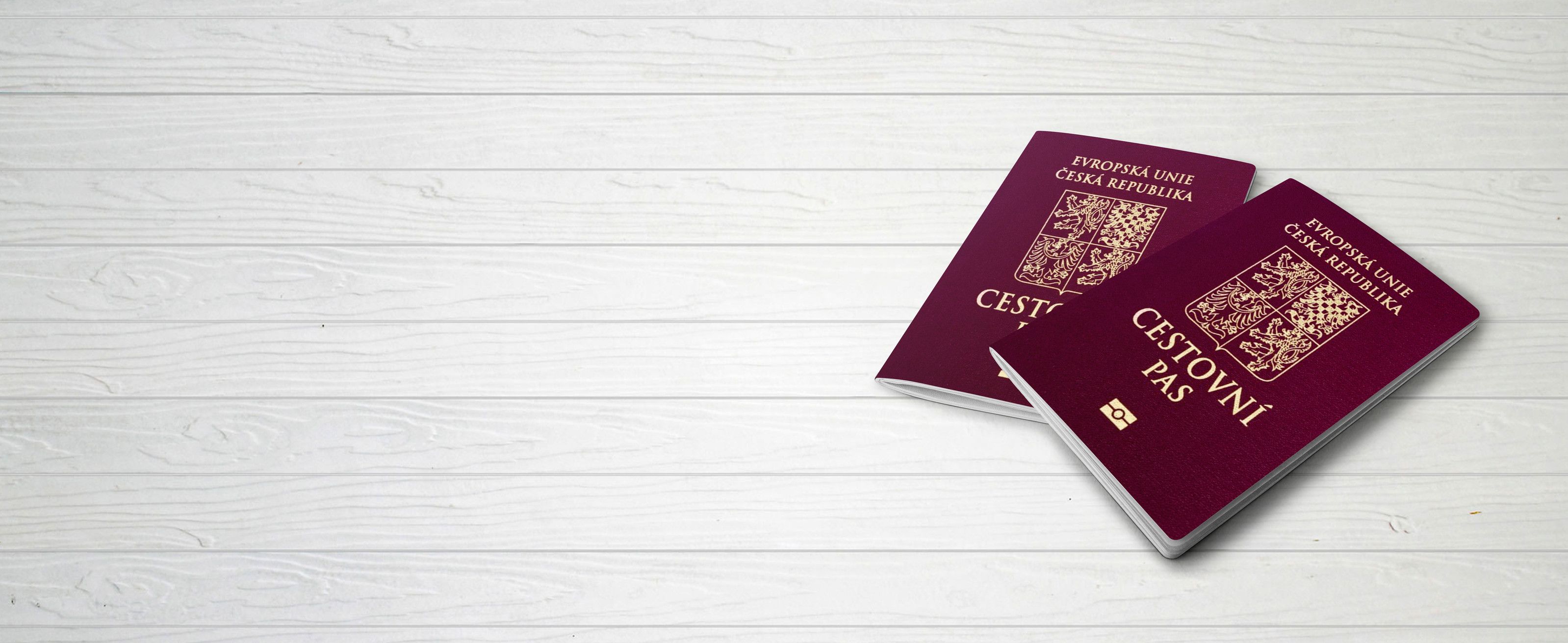 Czech Republic Passports On Wood Lines Background Banner With
