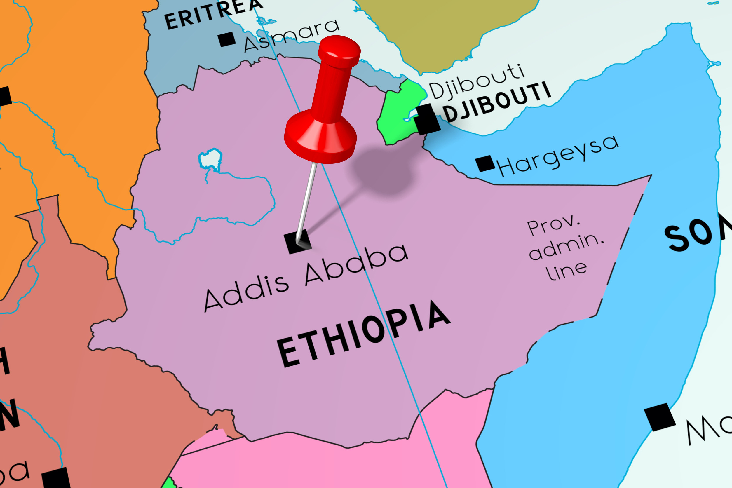 Äthiopien: Hauptstadt Addis Abeba auf politischer Karte markiert