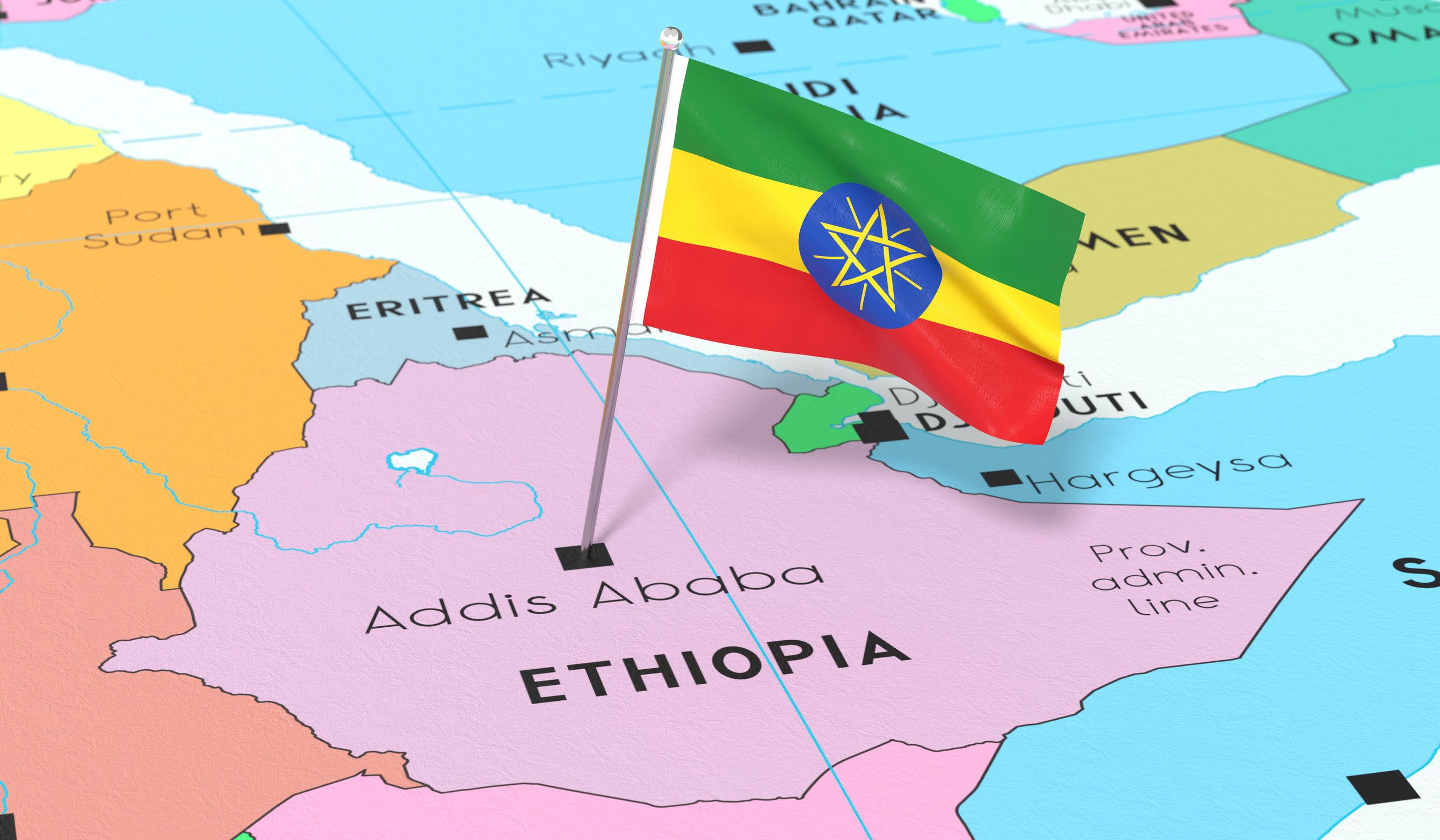 Etiopia Addis Abeba nasjonalflagg festet på politisk kart