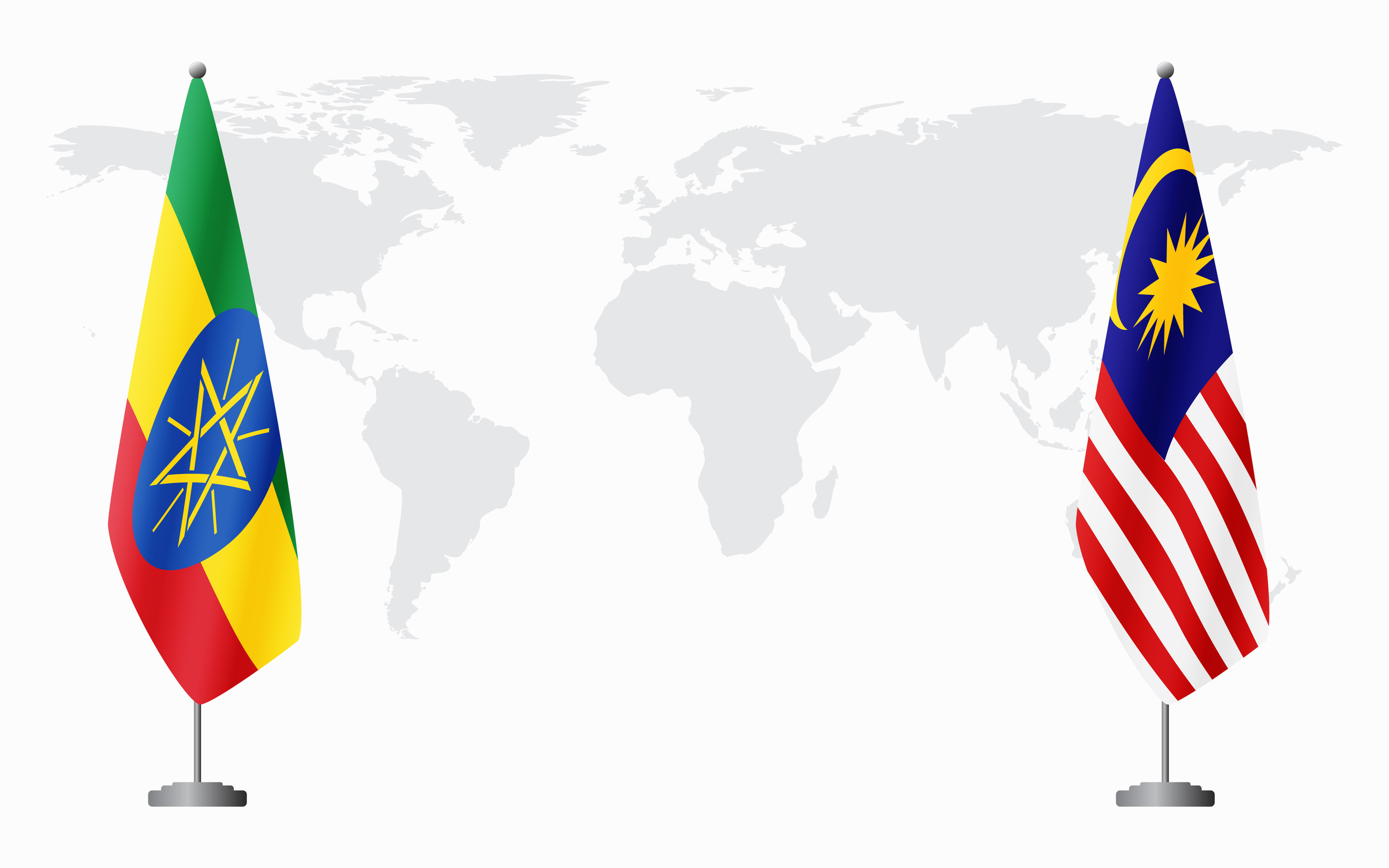 Äthiopien und Malaysia Flaggen für offizielles Treffen vor dem Hintergrund der Welt