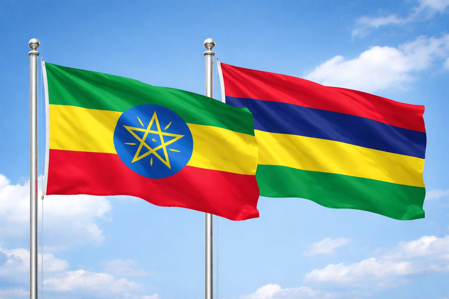 Ethiopia And Mauritius Flags