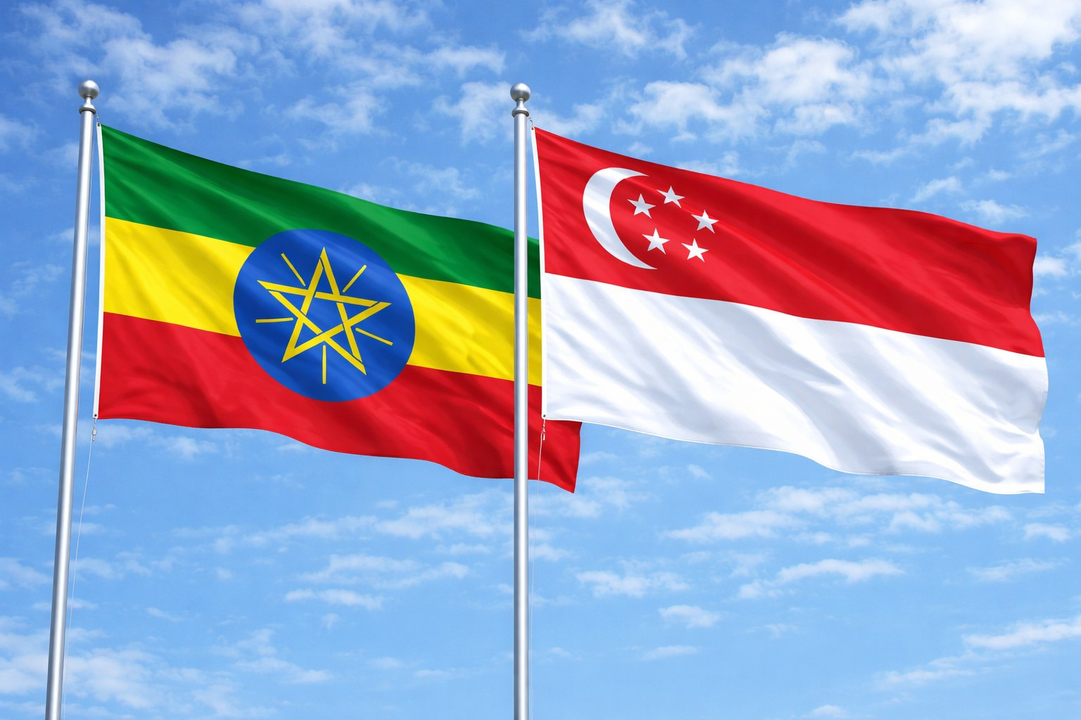Drapeau de l'Éthiopie et de Singapour
