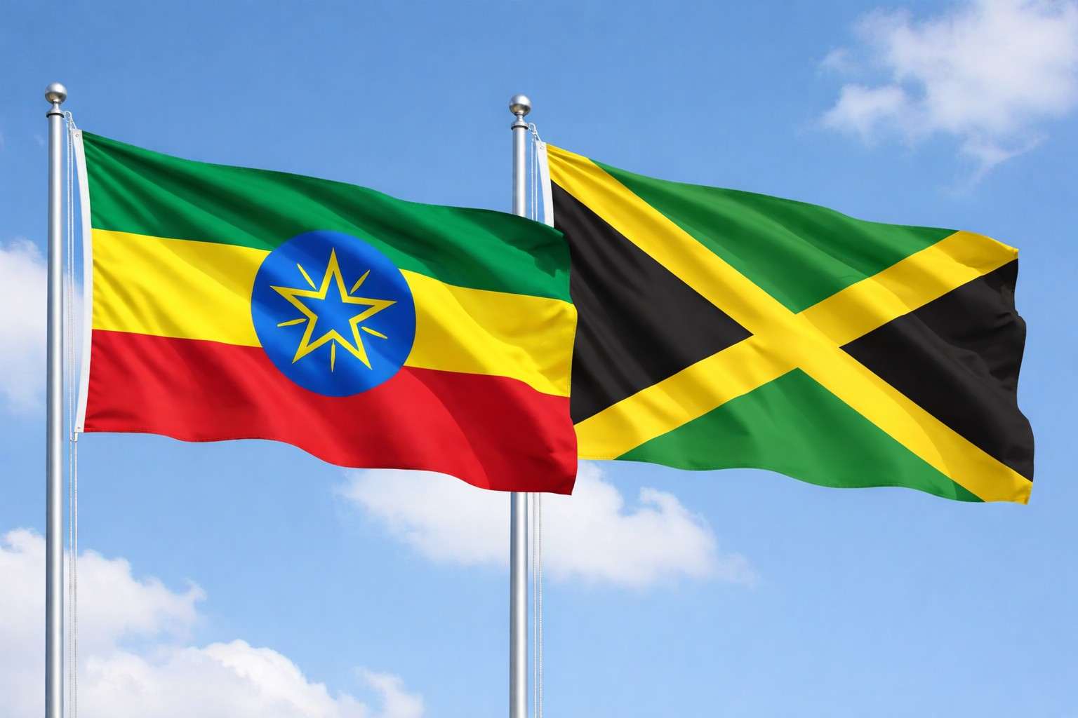 Ethiopia Flag And Jamaica Flag