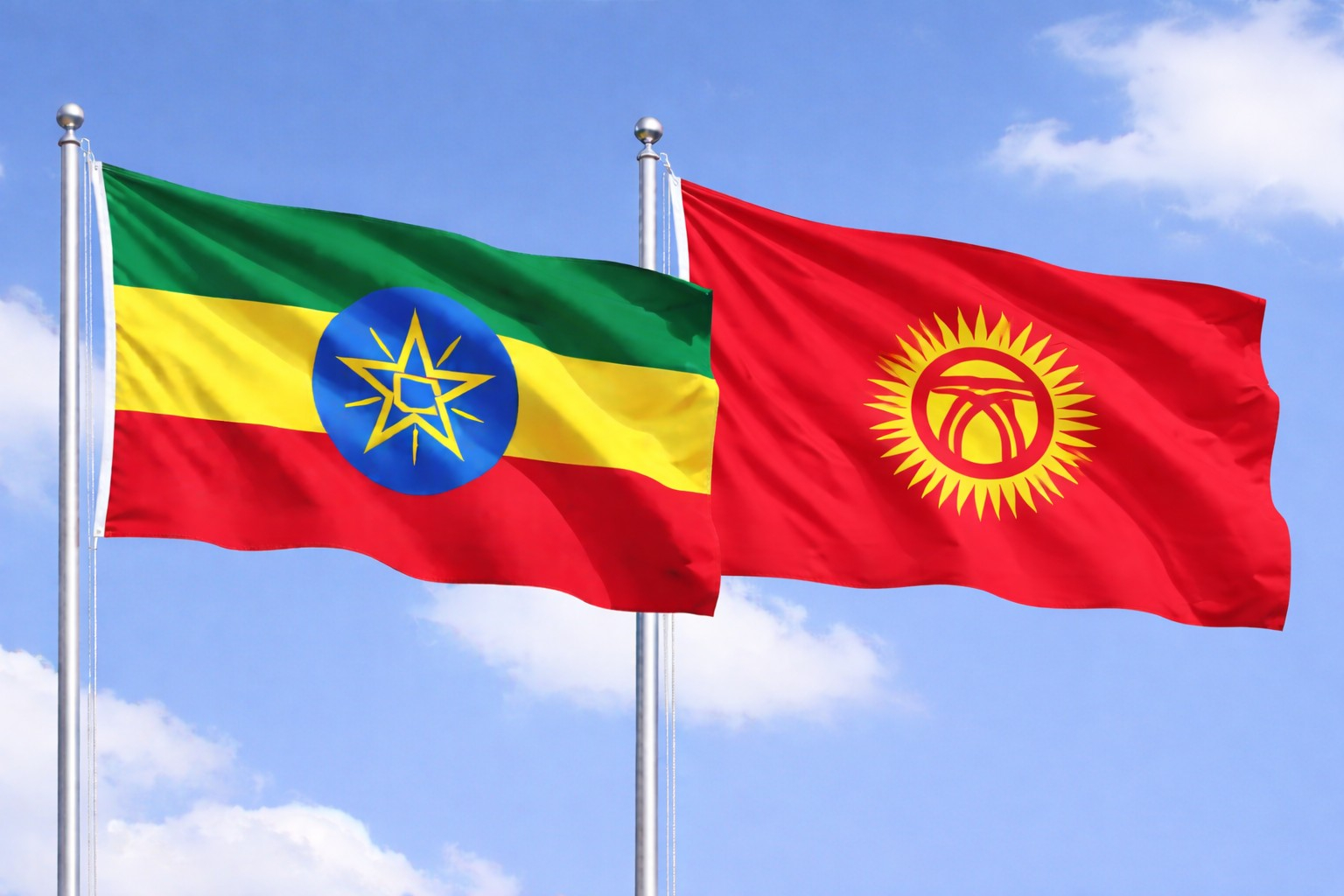 Ethiopia Flag And Kyrgyzstan Flag
