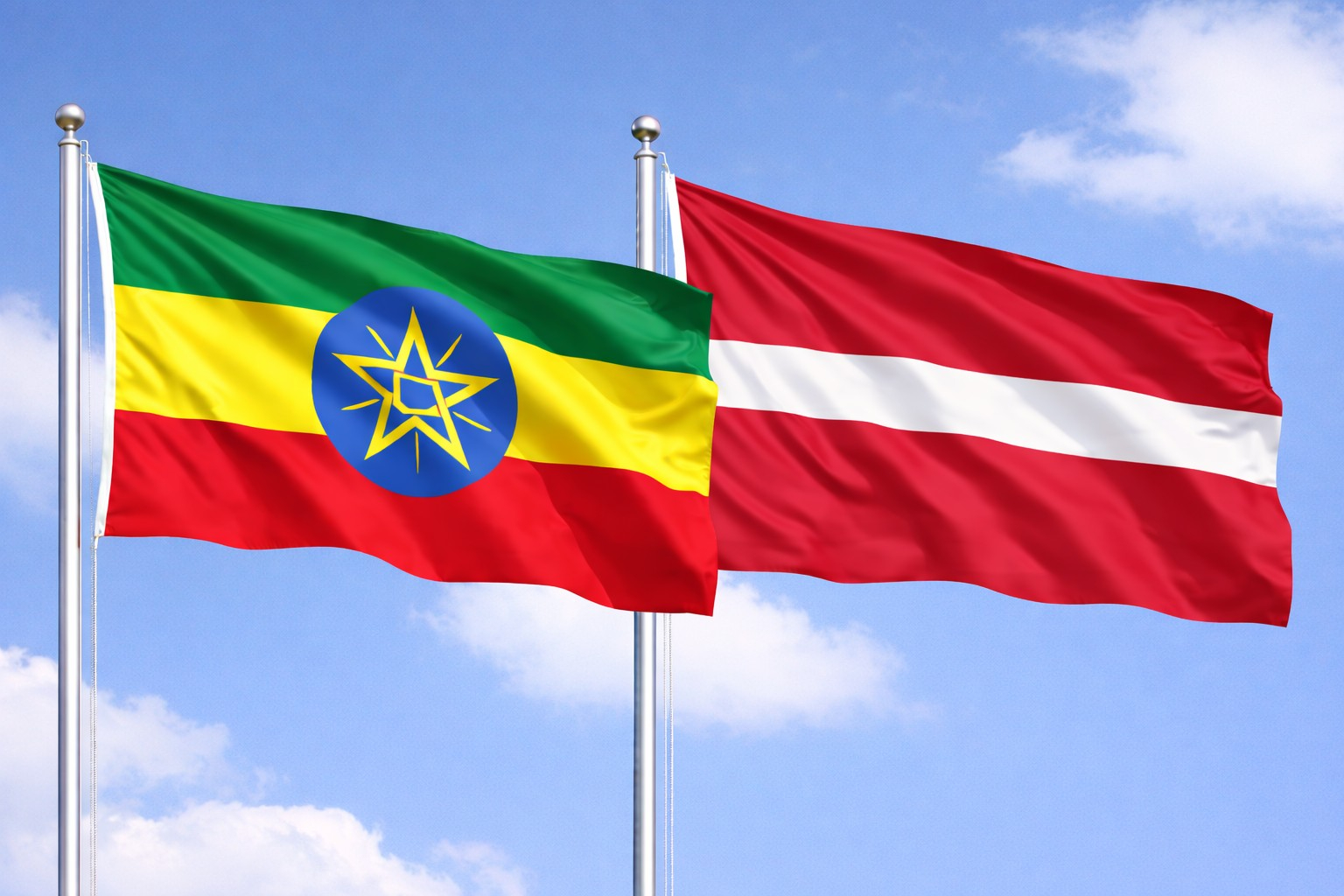 Ethiopia Flag And Latvia Flag