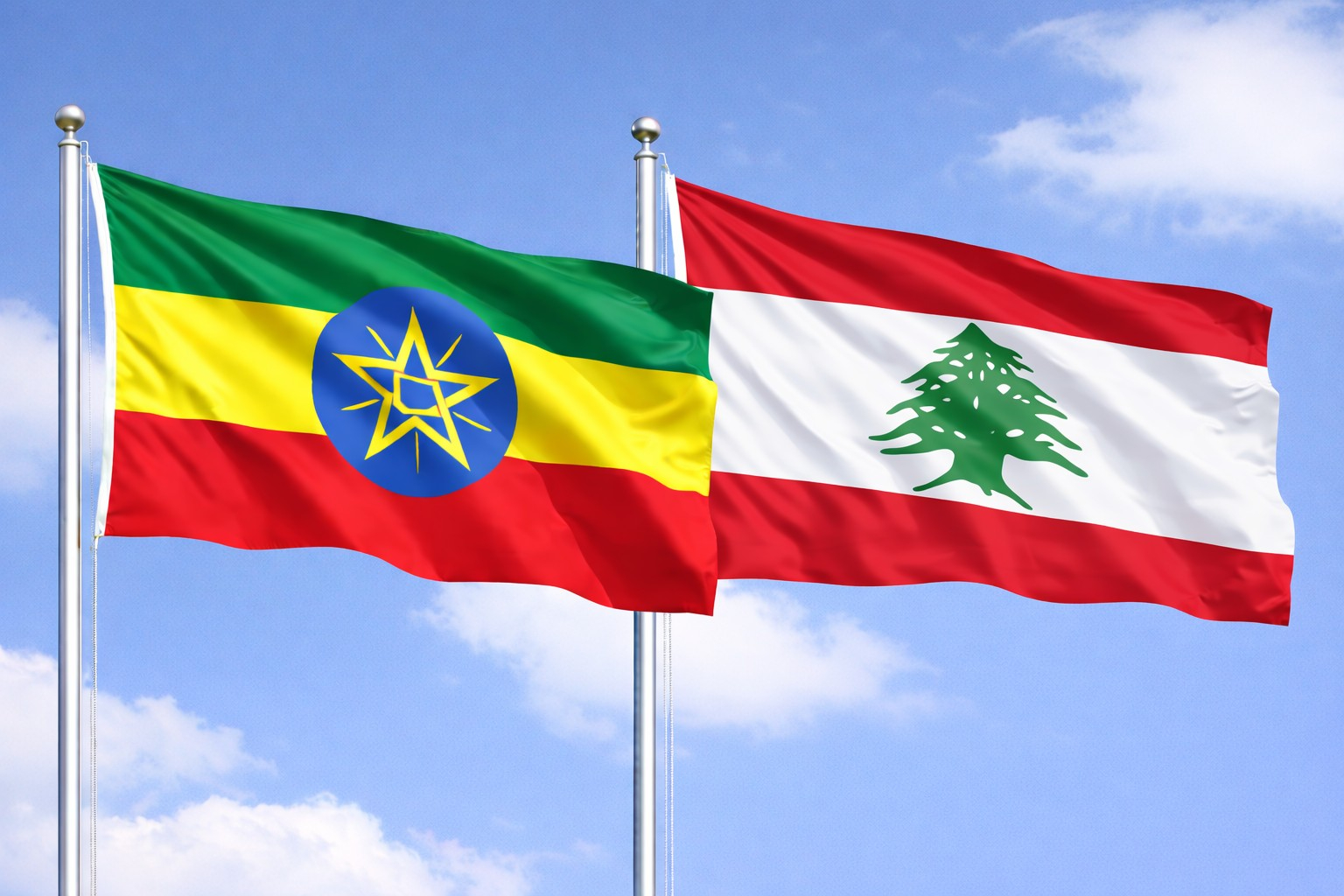 Ethiopia Flag And Lebanon Flag