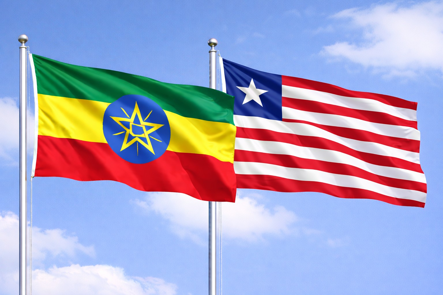 Ethiopia Flag And Liberia Flag