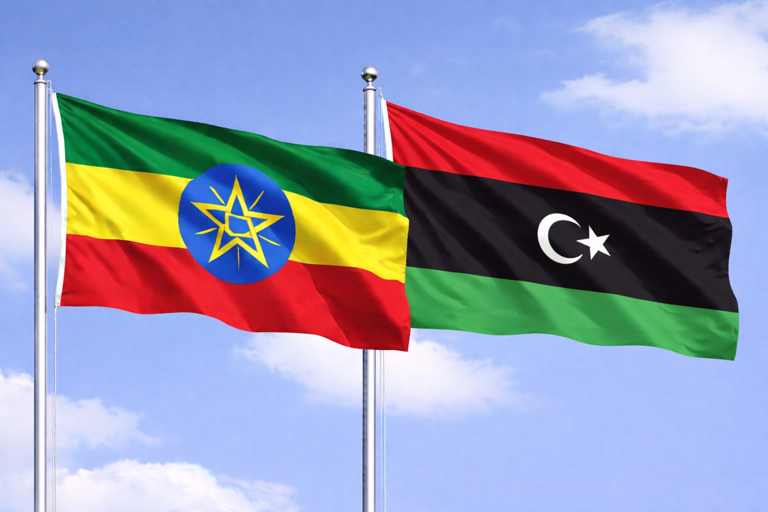 Ethiopia Flag And Libya Flag