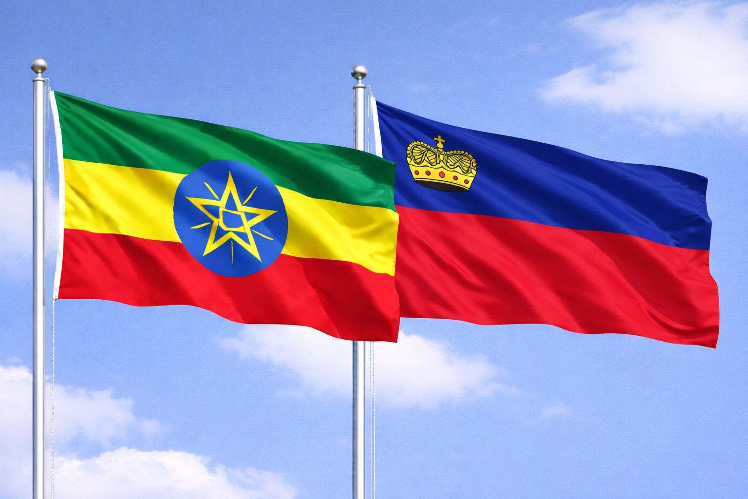 Ethiopia Flag And Liechtenstein Flag