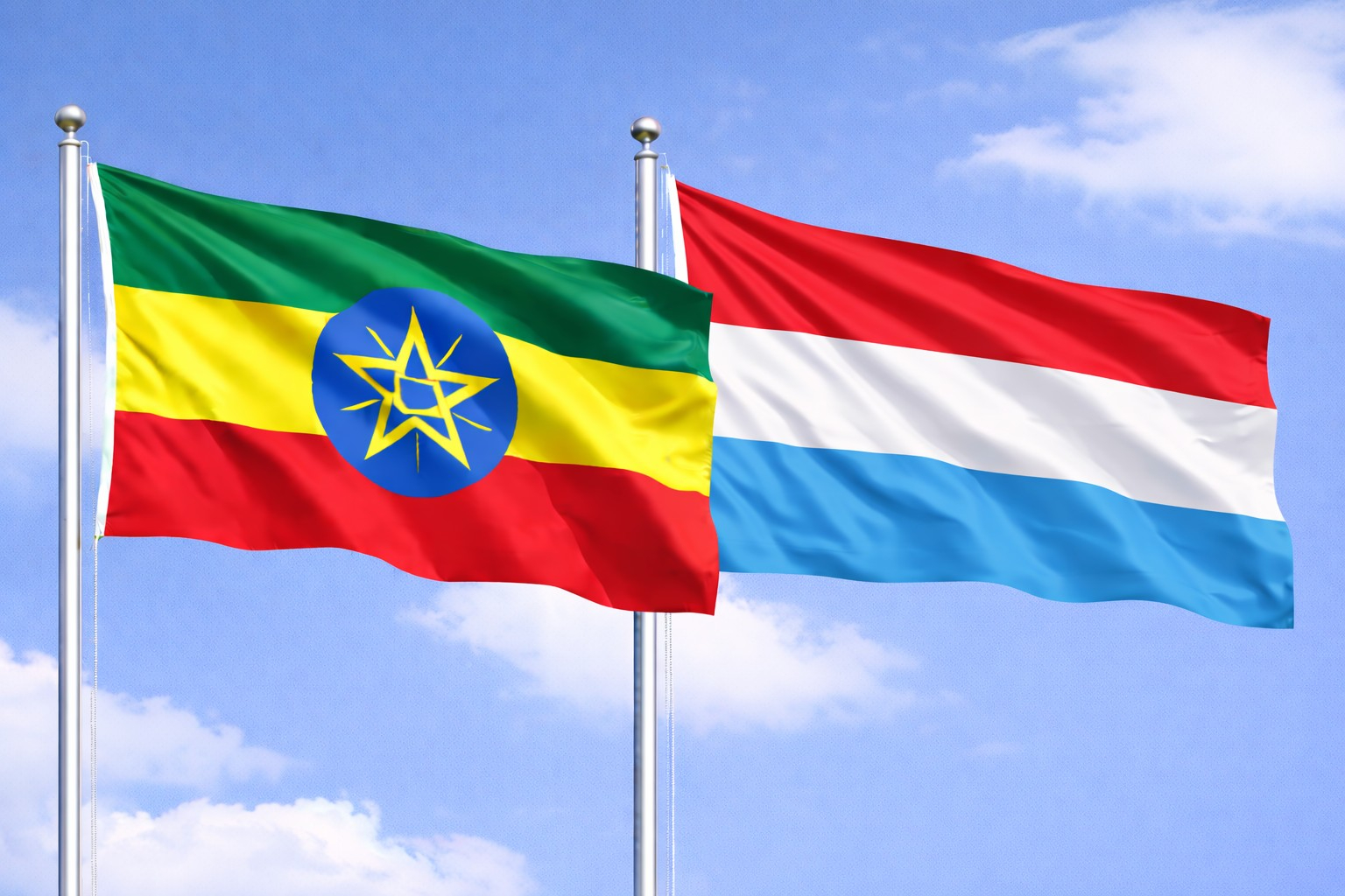 Ethiopia Flag And Luxembourg Flag