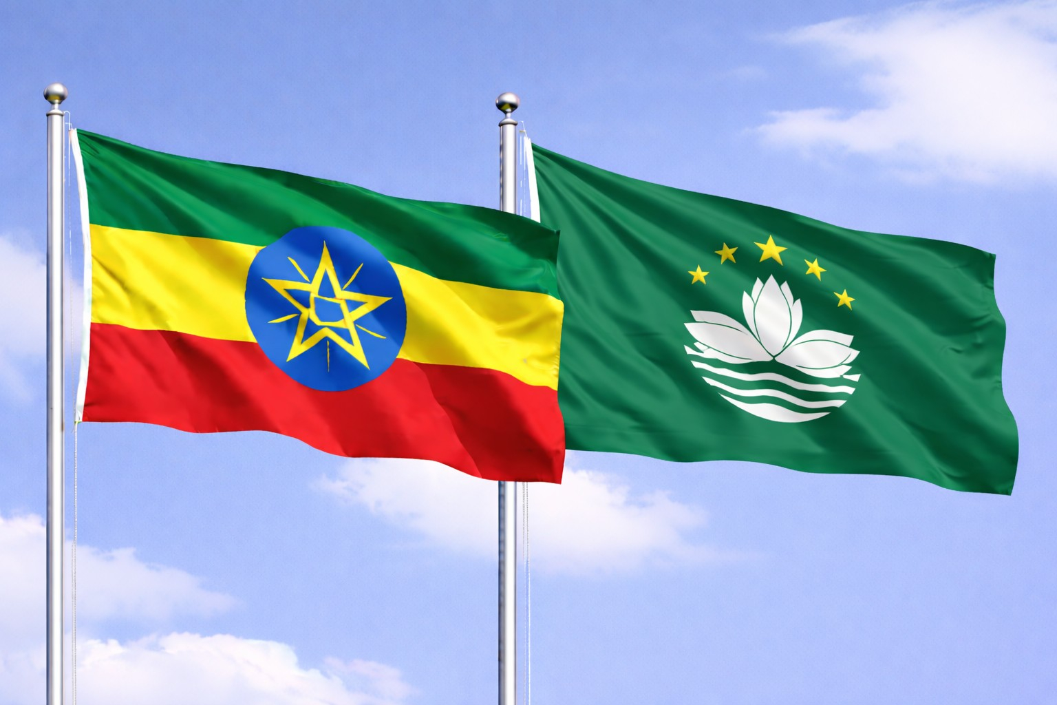 Ethiopia Flag And Macau Flag