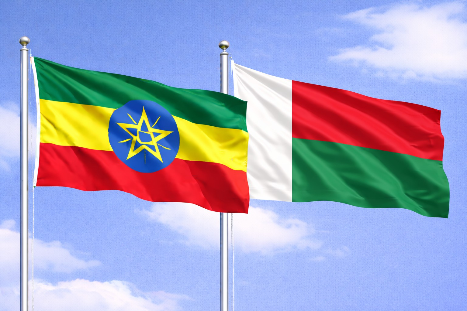 Ethiopia Flag And Madagascar Flag