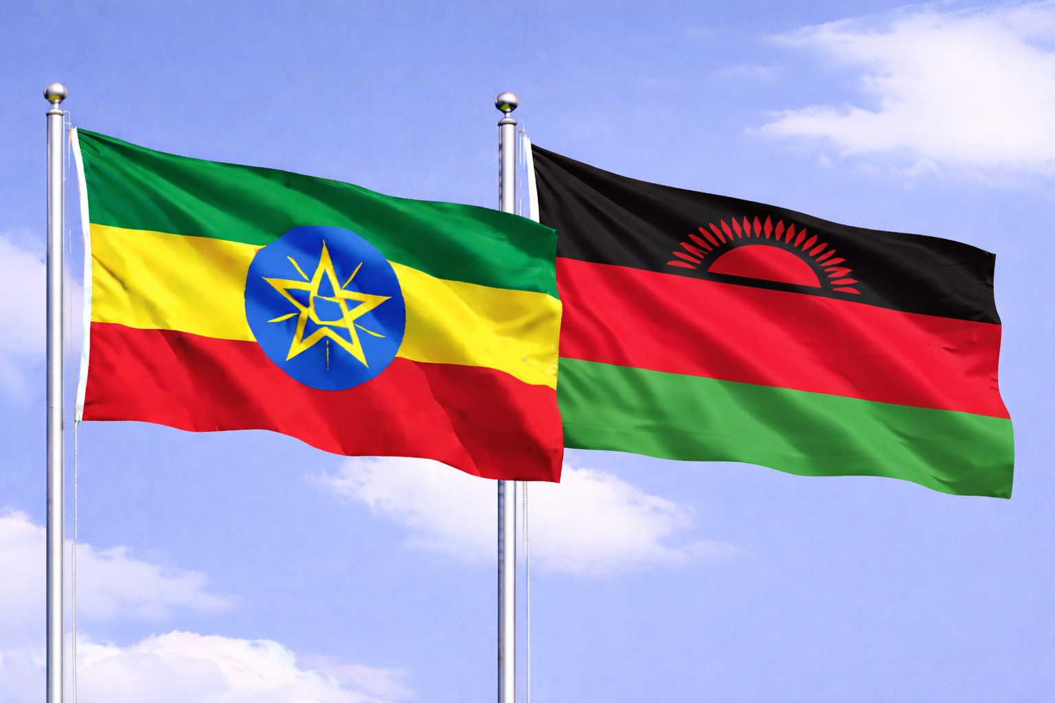 Ethiopia Flag And Malawi Flag