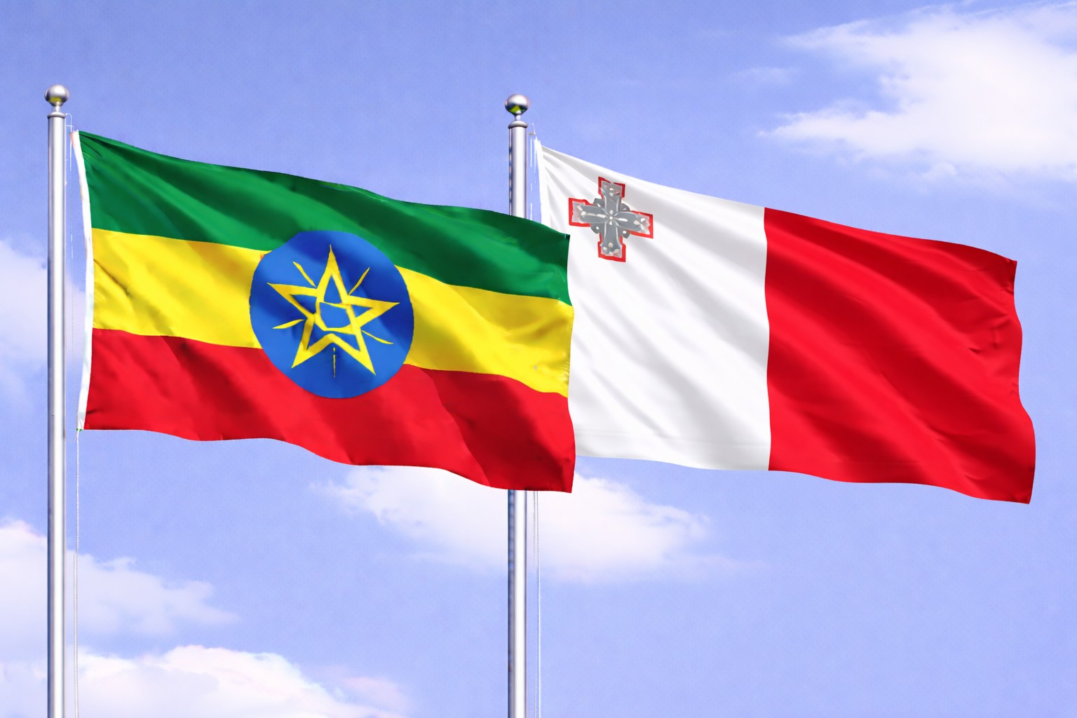 Ethiopia Flag And Malta Flag