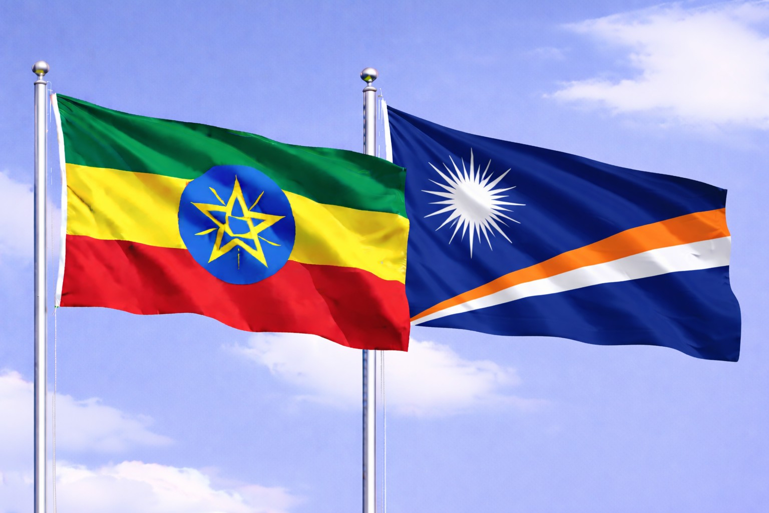 Ethiopia Flag And Marshall Islands Flag