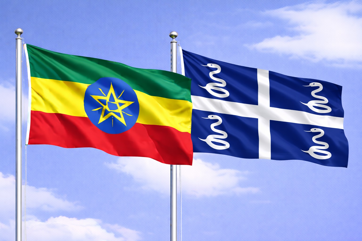 Ethiopia Flag And Martinique Flag