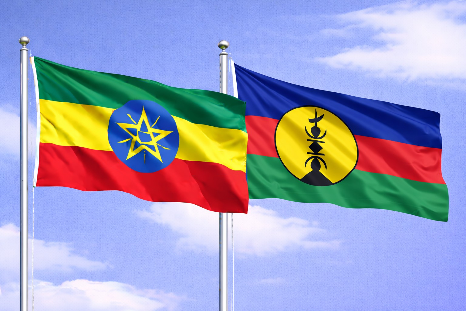 Ethiopia Flag And New Caledonia Flag