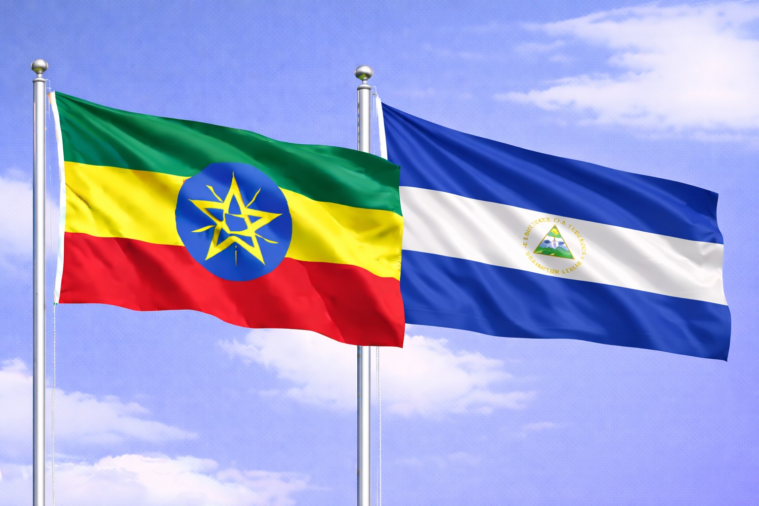 Ethiopia Flag And Nicaragua Flag