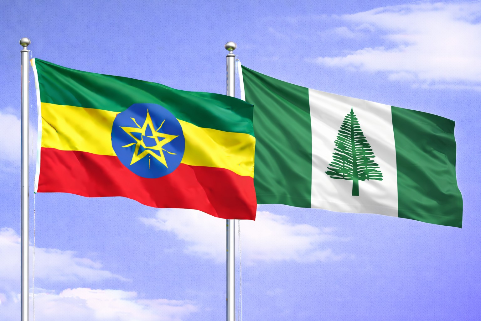 Ethiopia Flag And Norfolk Island Flag