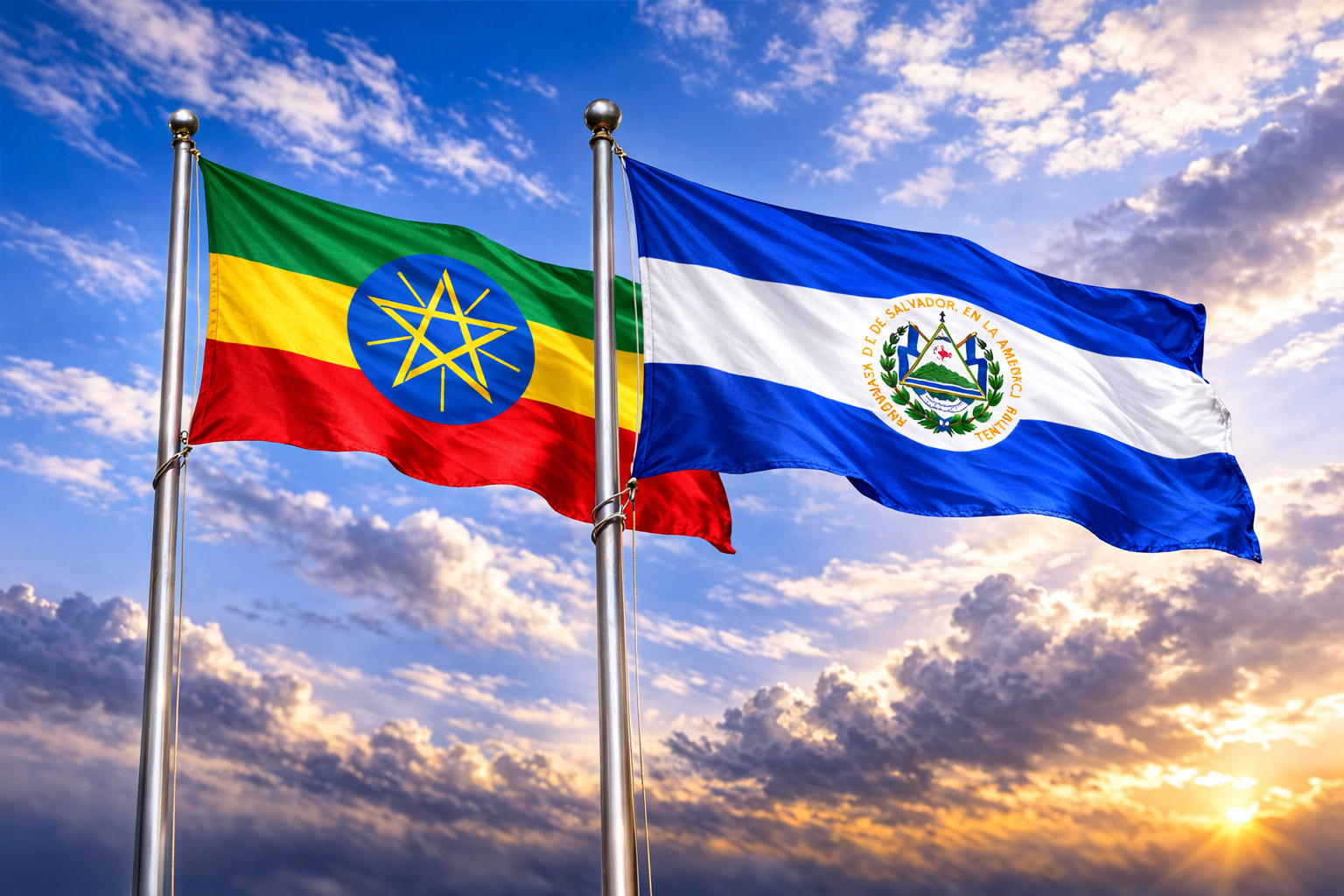 Ethiopia Flag With El Salvador Flag