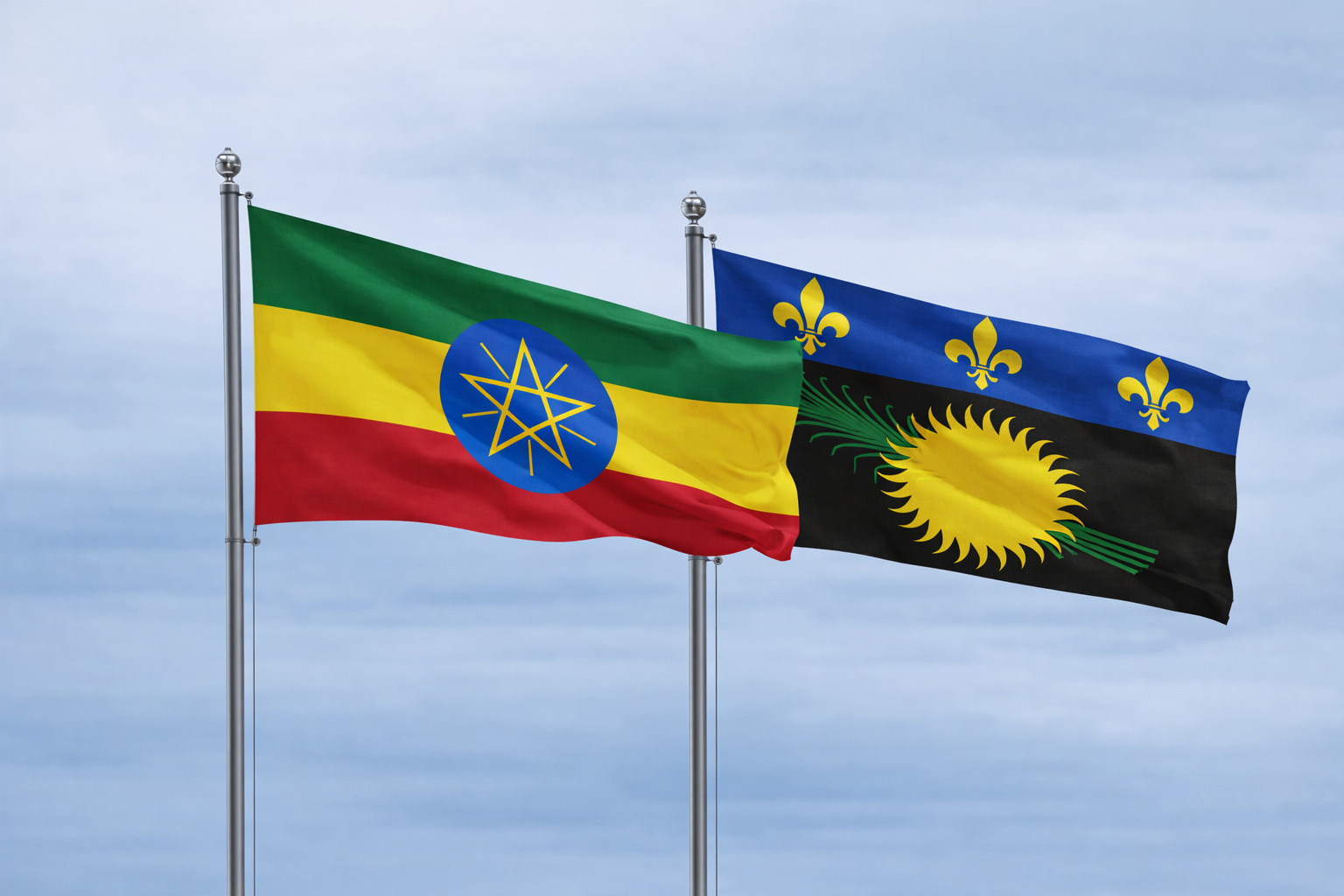 Ethiopia Flag With Guadeloupe Flag