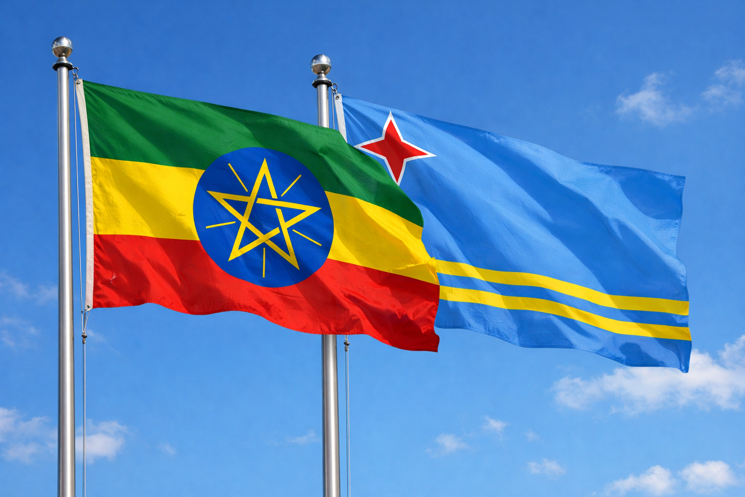 Flags Of Ethiopia And Aruba