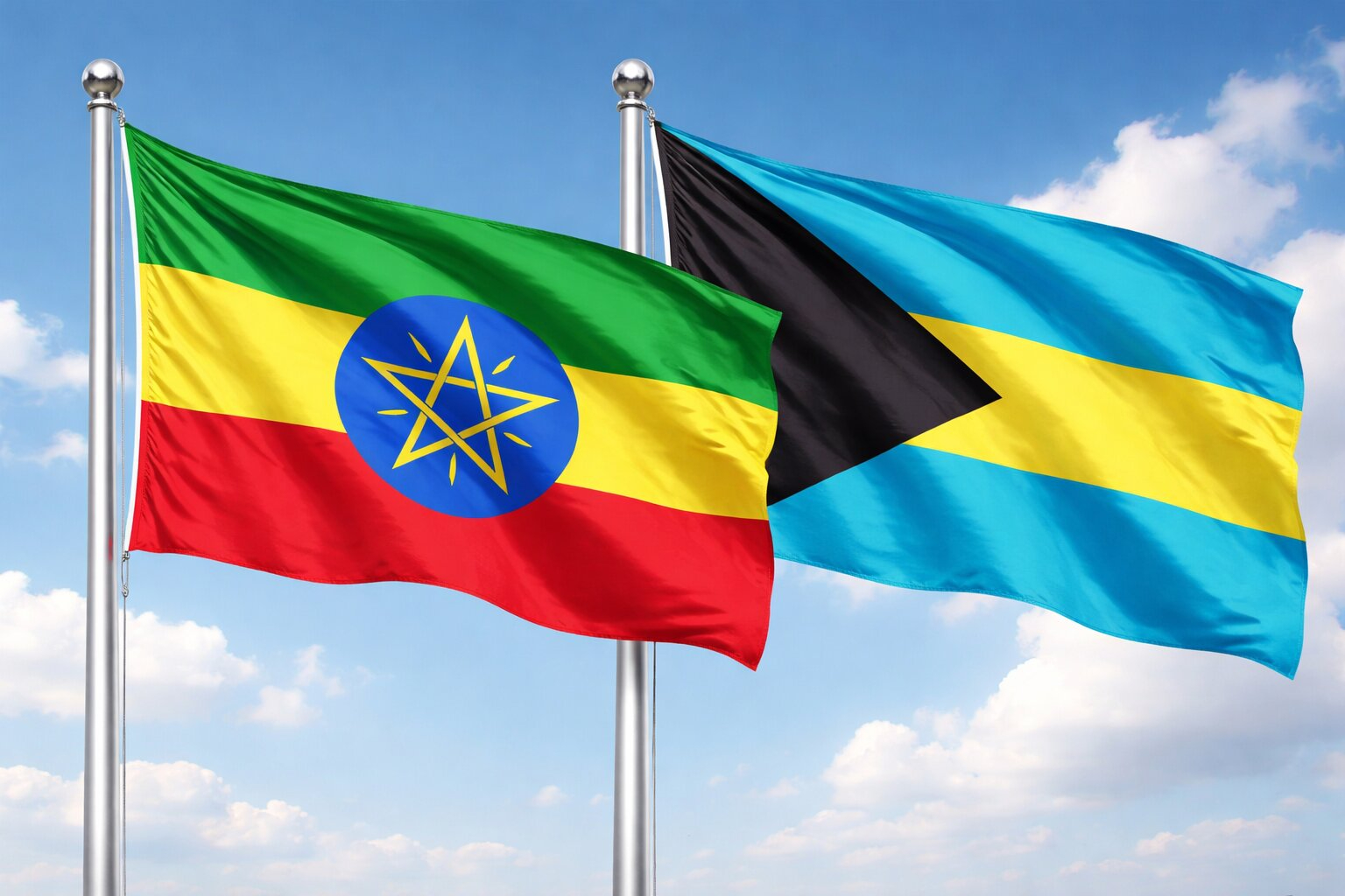 Flags Of Ethiopia And Bahamas
