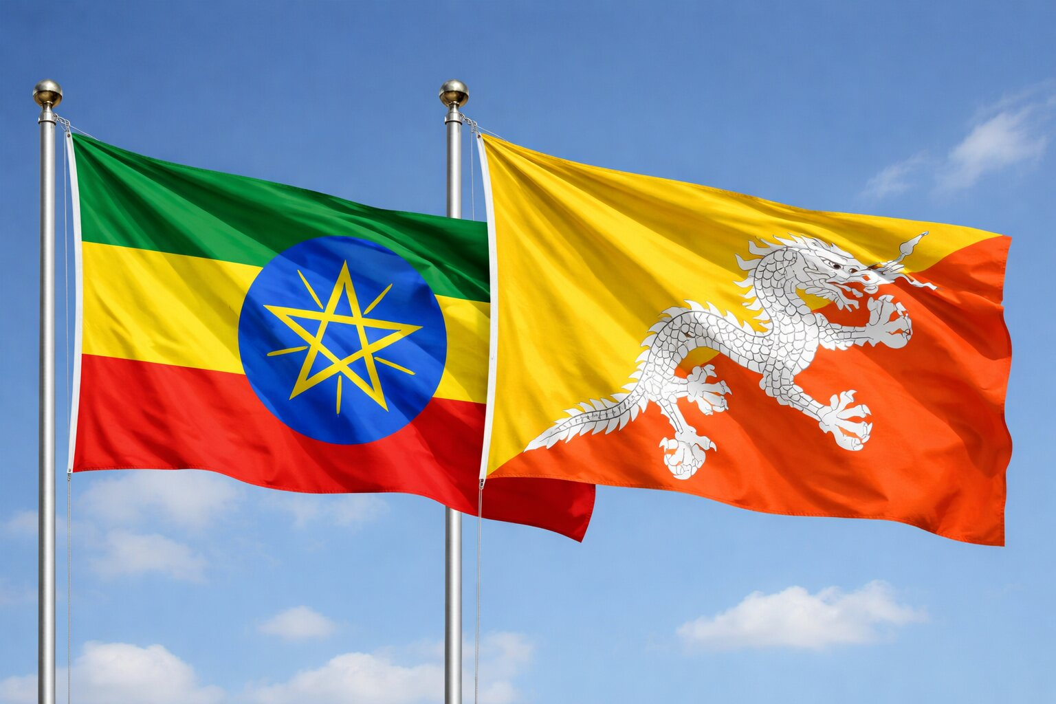Flags Of Ethiopia And Bhutan