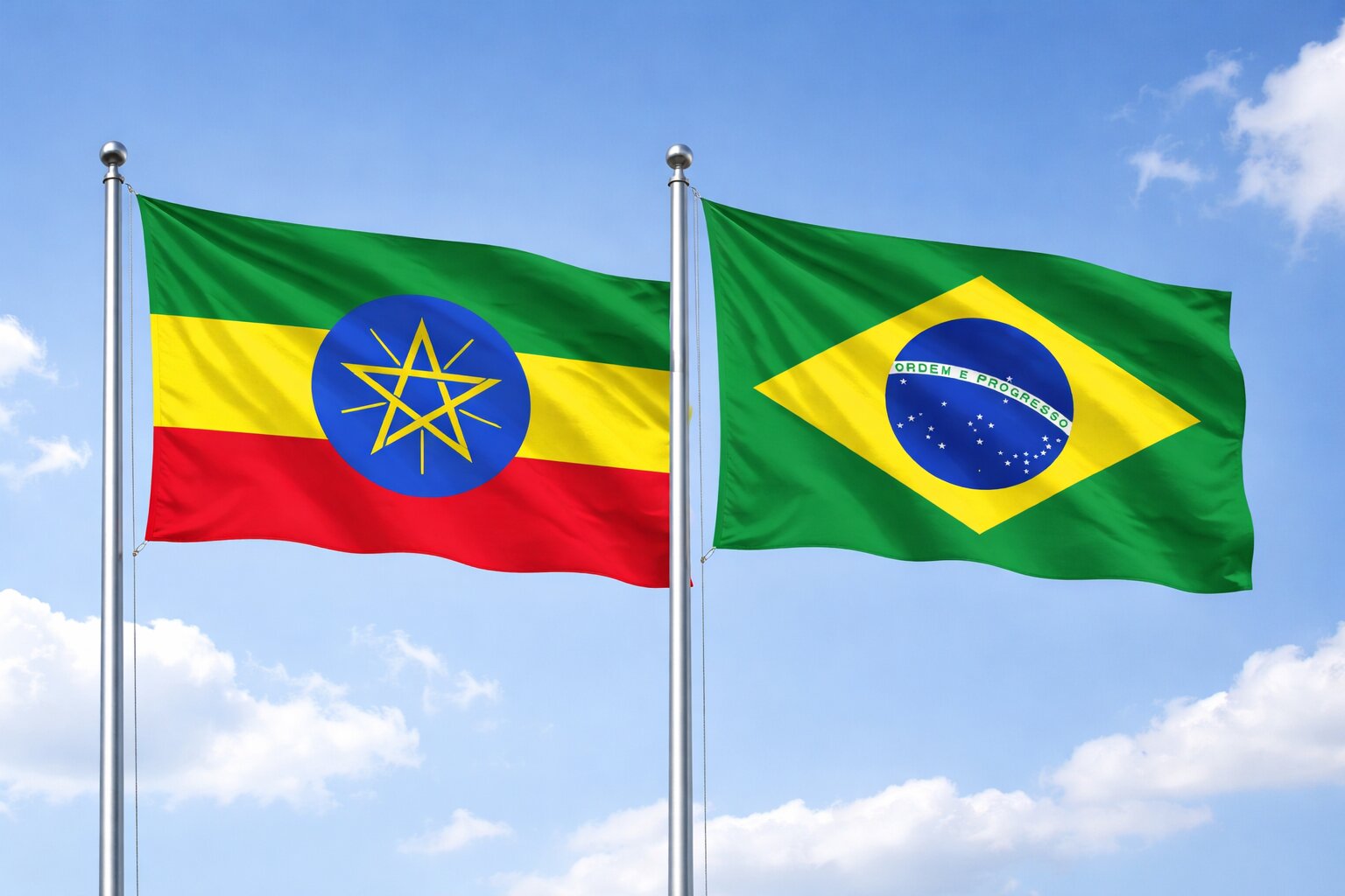 Flags Of Ethiopia And Brazil