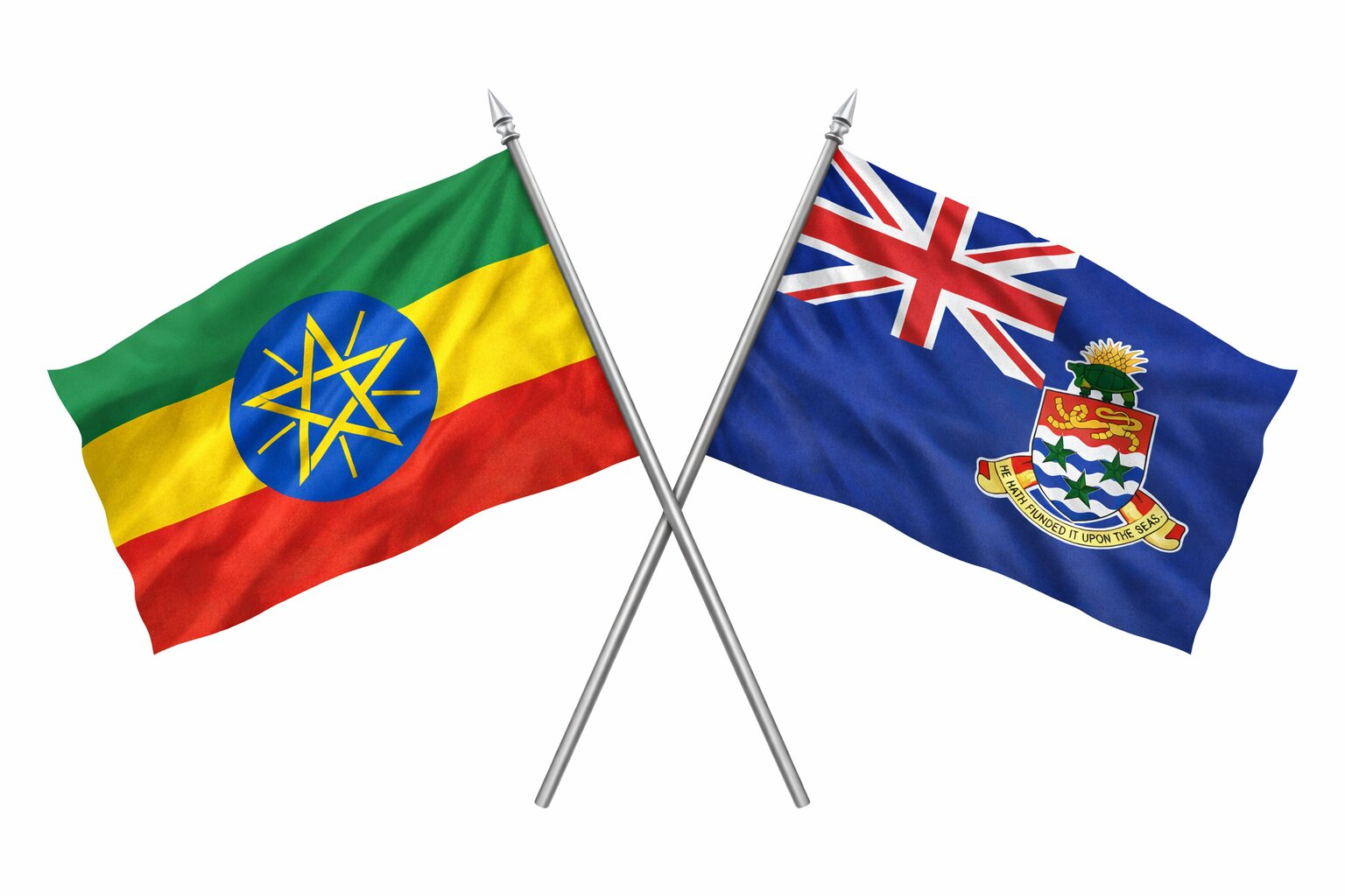 Flags Of Ethiopia And Cayman Islands