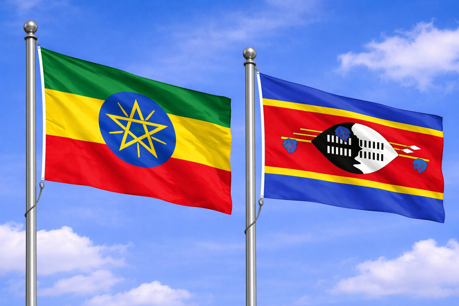 Flags Of Ethiopia And Eswatini