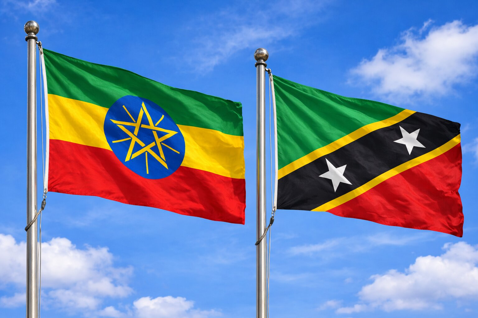 Flags Of Ethiopia And Saint Kitts