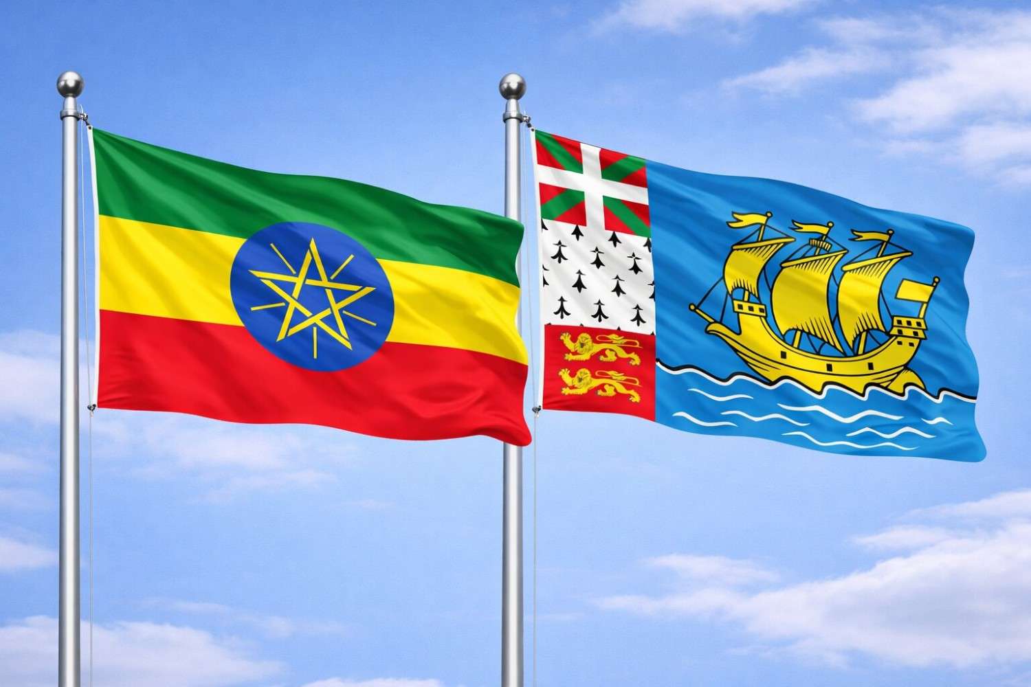 Flags Of Ethiopia And Saint Pierre And Miquelon