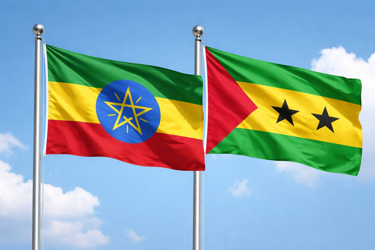 Flags Of Ethiopia And Sao Tome And Principe