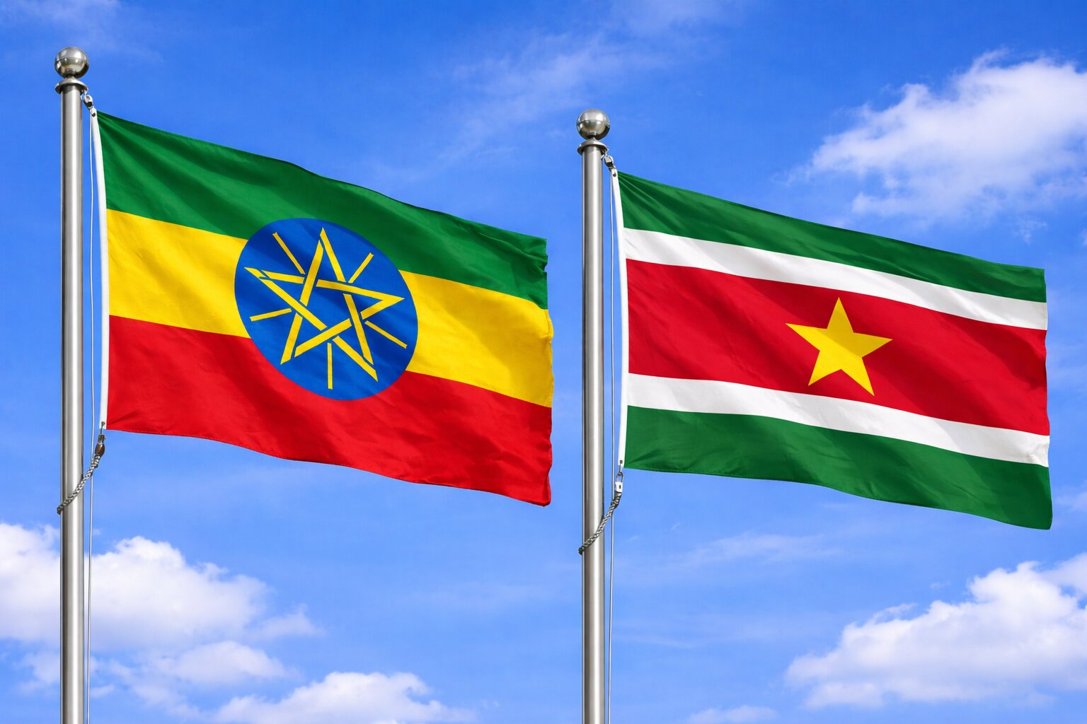 Flags Of Ethiopia And Suriname
