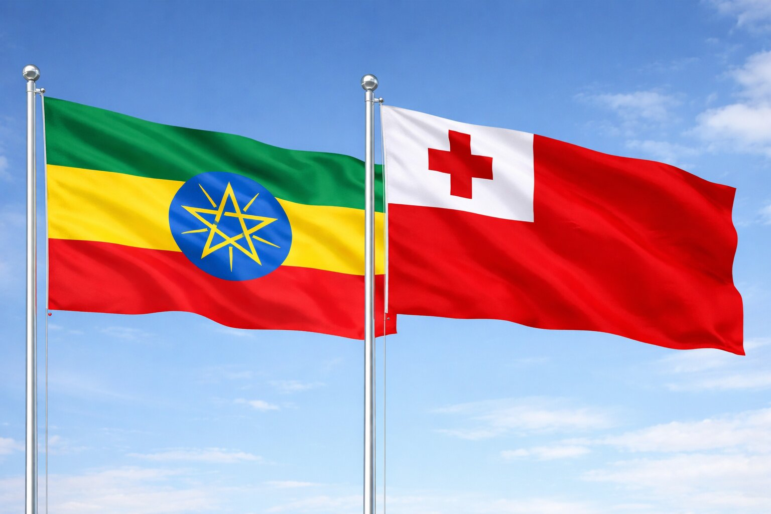 Flags Of Ethiopia And Tonga