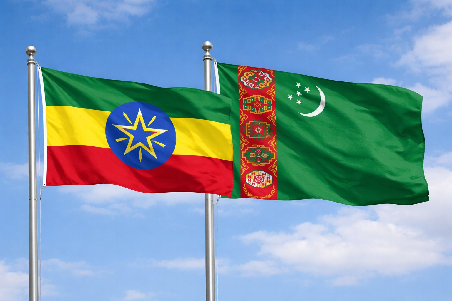 Flags Of Ethiopia And Turkmenistan