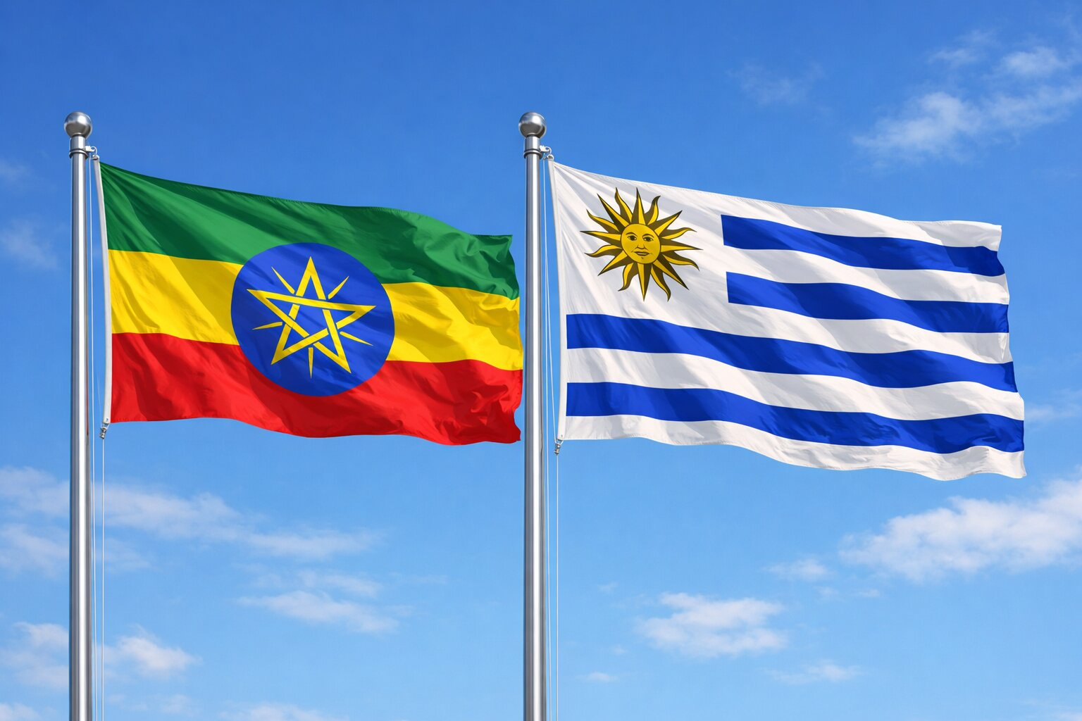 Flags Of Ethiopia And Uruguay