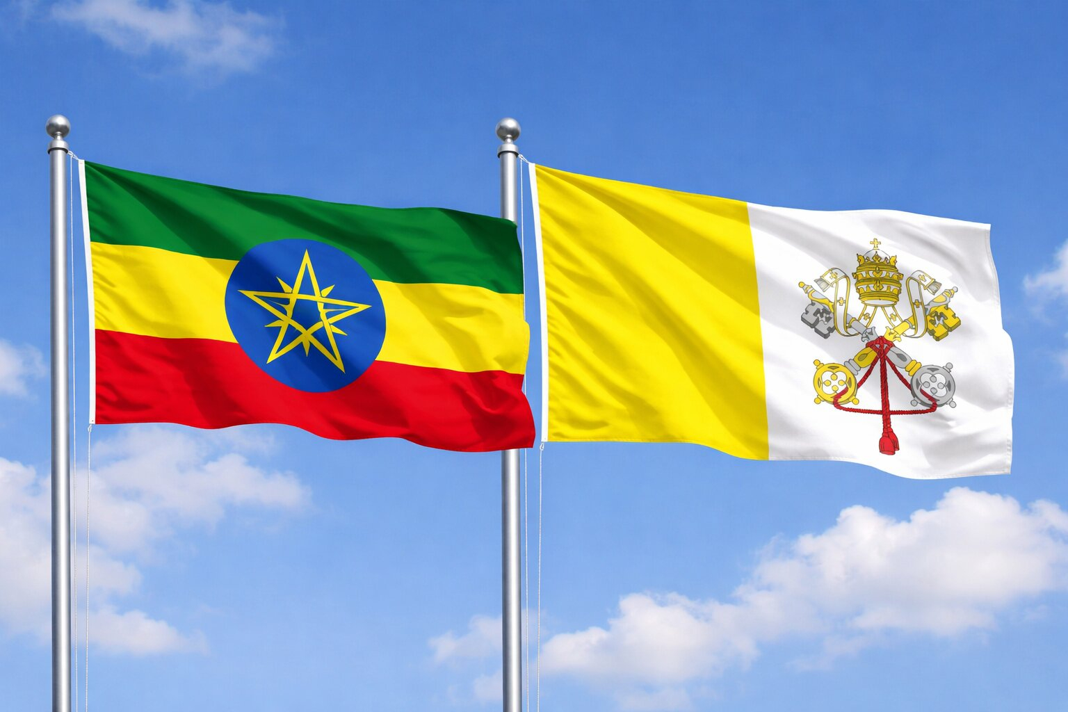 Flags Of Ethiopia And Vatican City