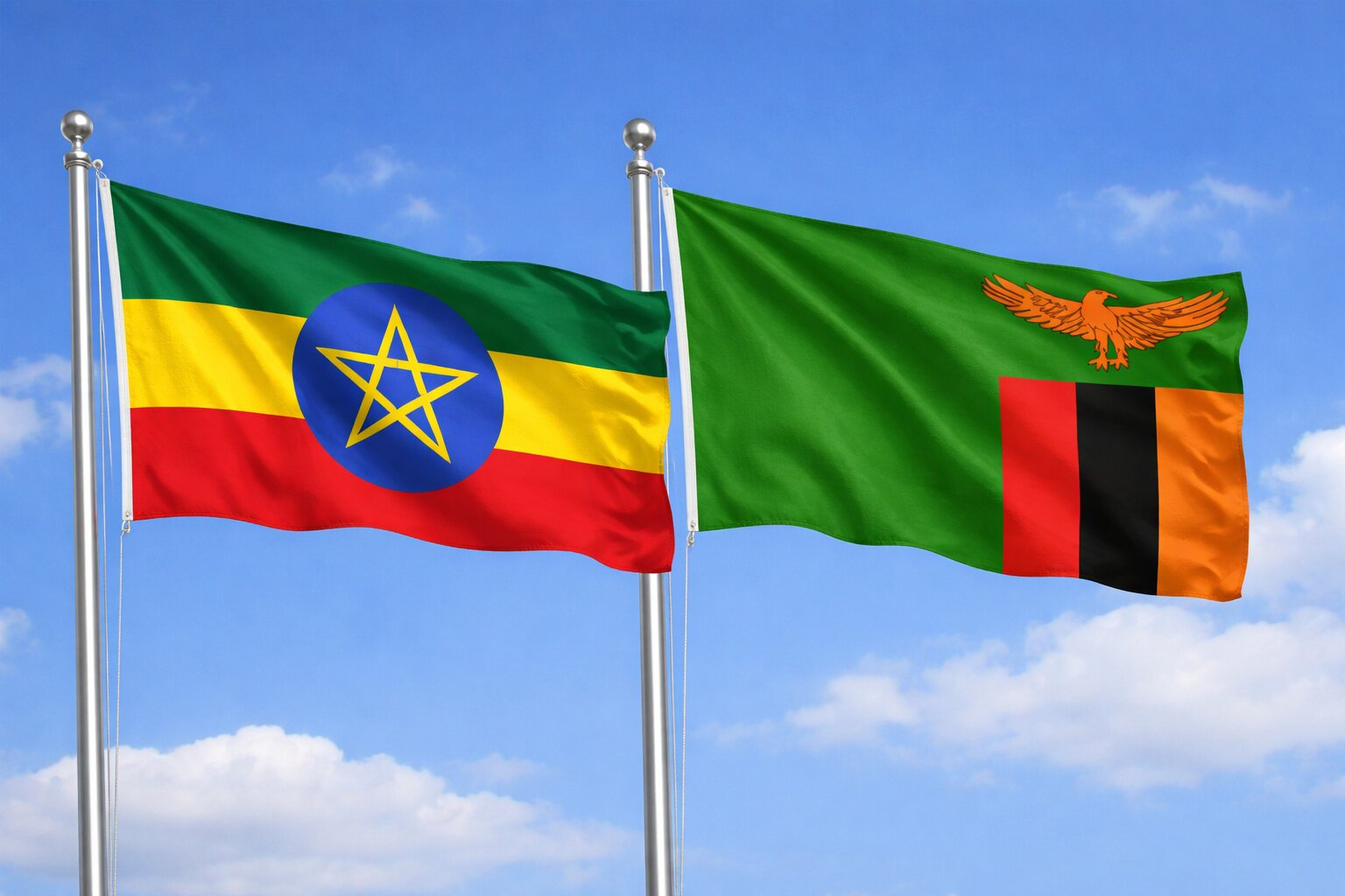 Flags Of Ethiopia And Zambia