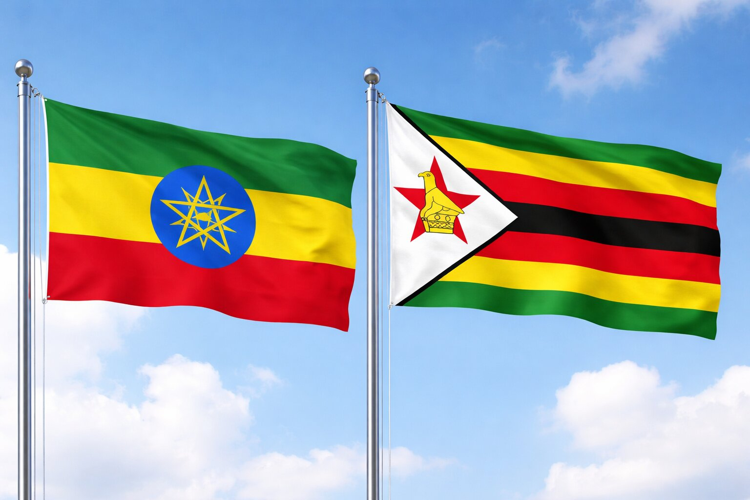 Flags Of Ethiopia And Zimbabwe
