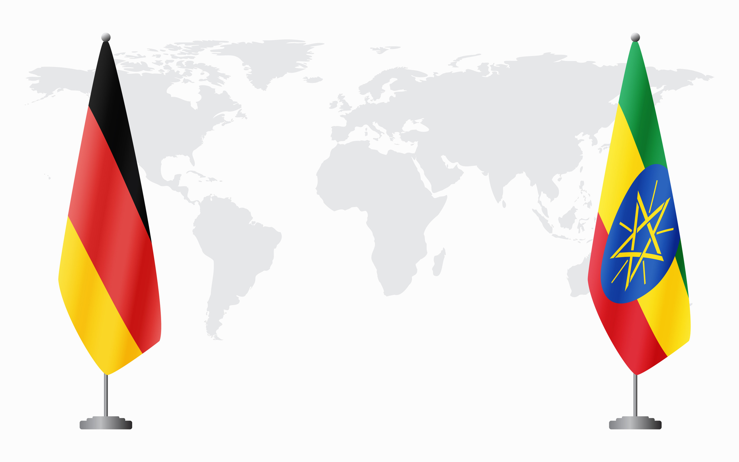 Drapeaux allemand et éthiopien pour une réunion officielle sur fond de carte du monde
