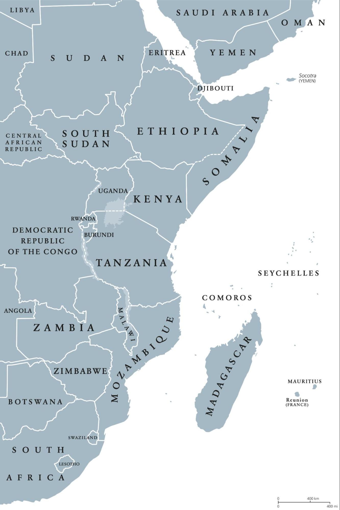 East Africa region, political map