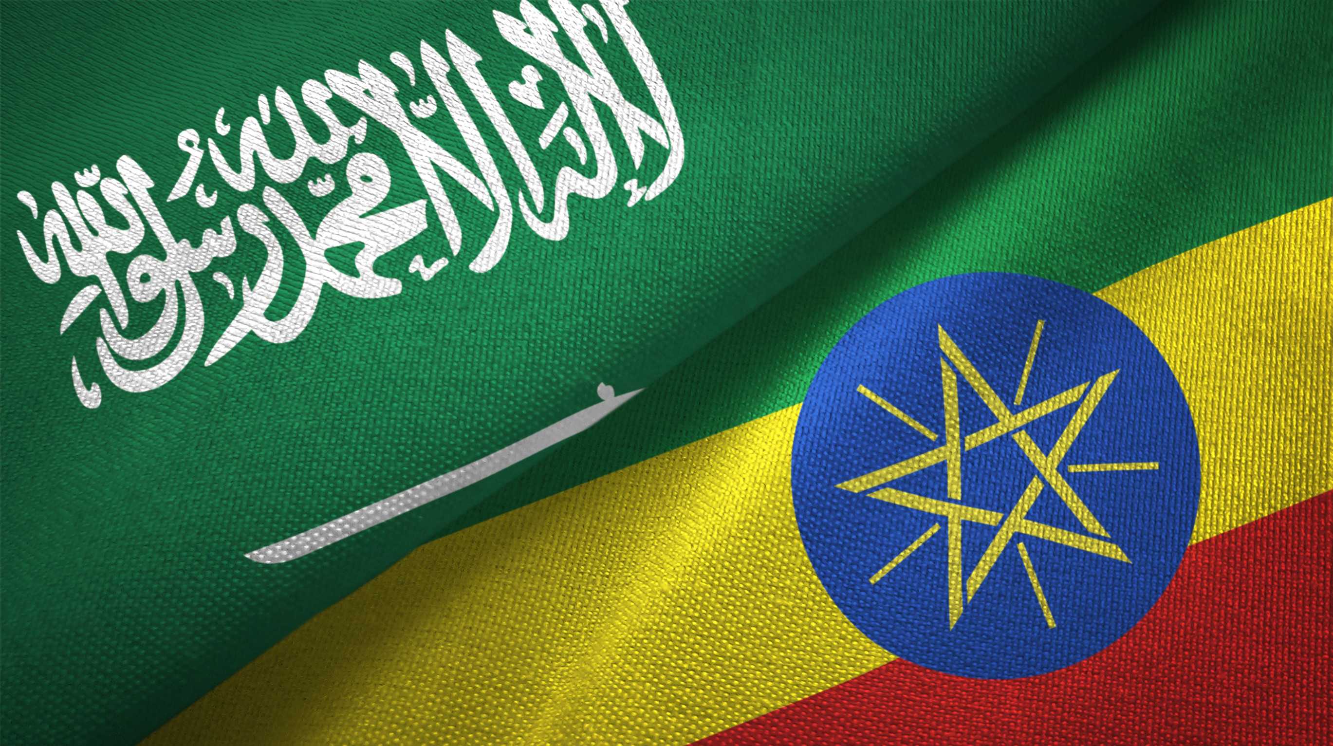 Der Text auf der saudi-arabischen Flagge bedeutet: Saudi-Arabien und Äthiopien.