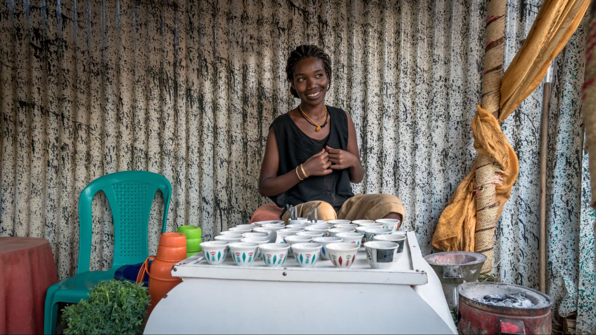 Unidentified Ethiopian woman making traditional coffee